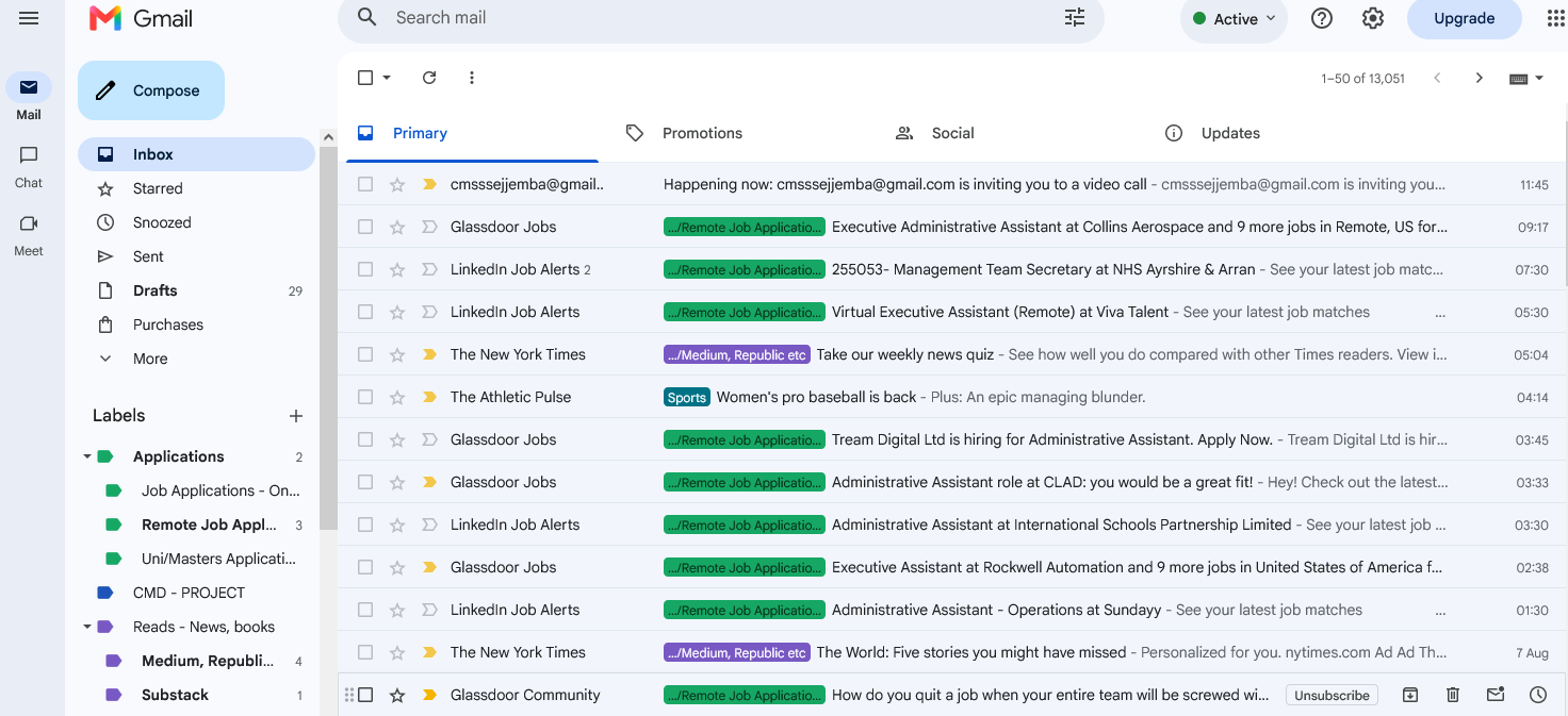 Gmail inbox organisation